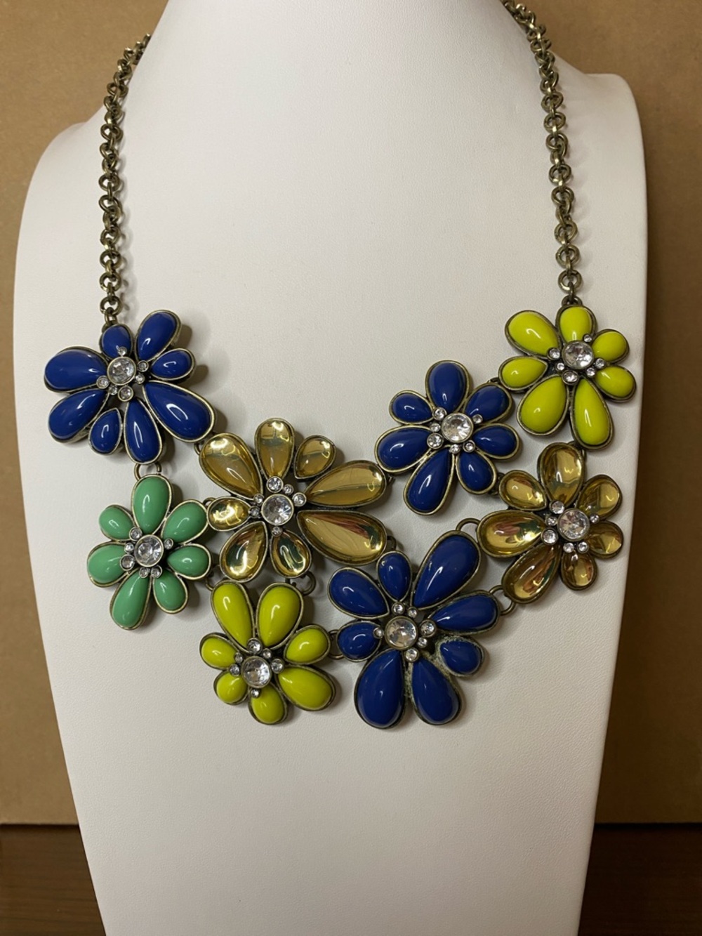 J Crew Floral Multi-Color Statement Necklace - Blue, Yellow & Green